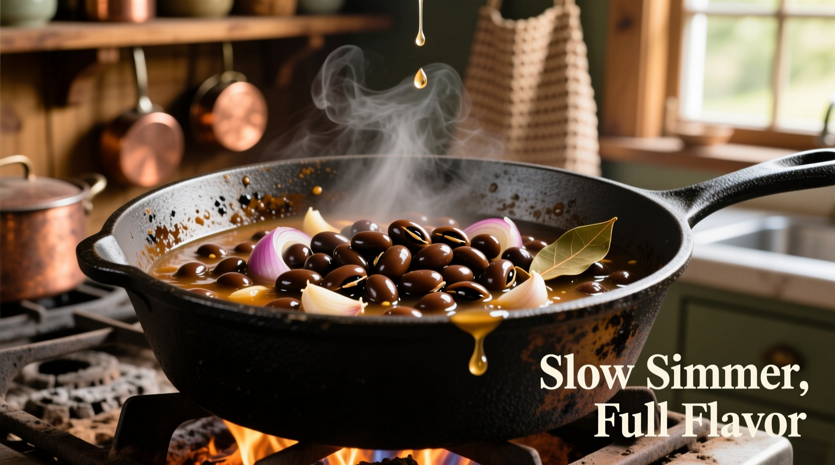 Black-eyed peas simmering in a cast iron pot