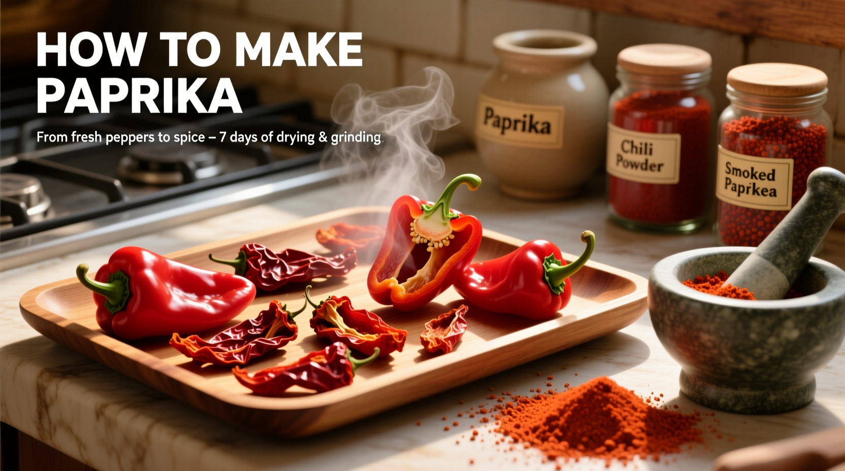 Peppers arranged on dehydrator trays for drying