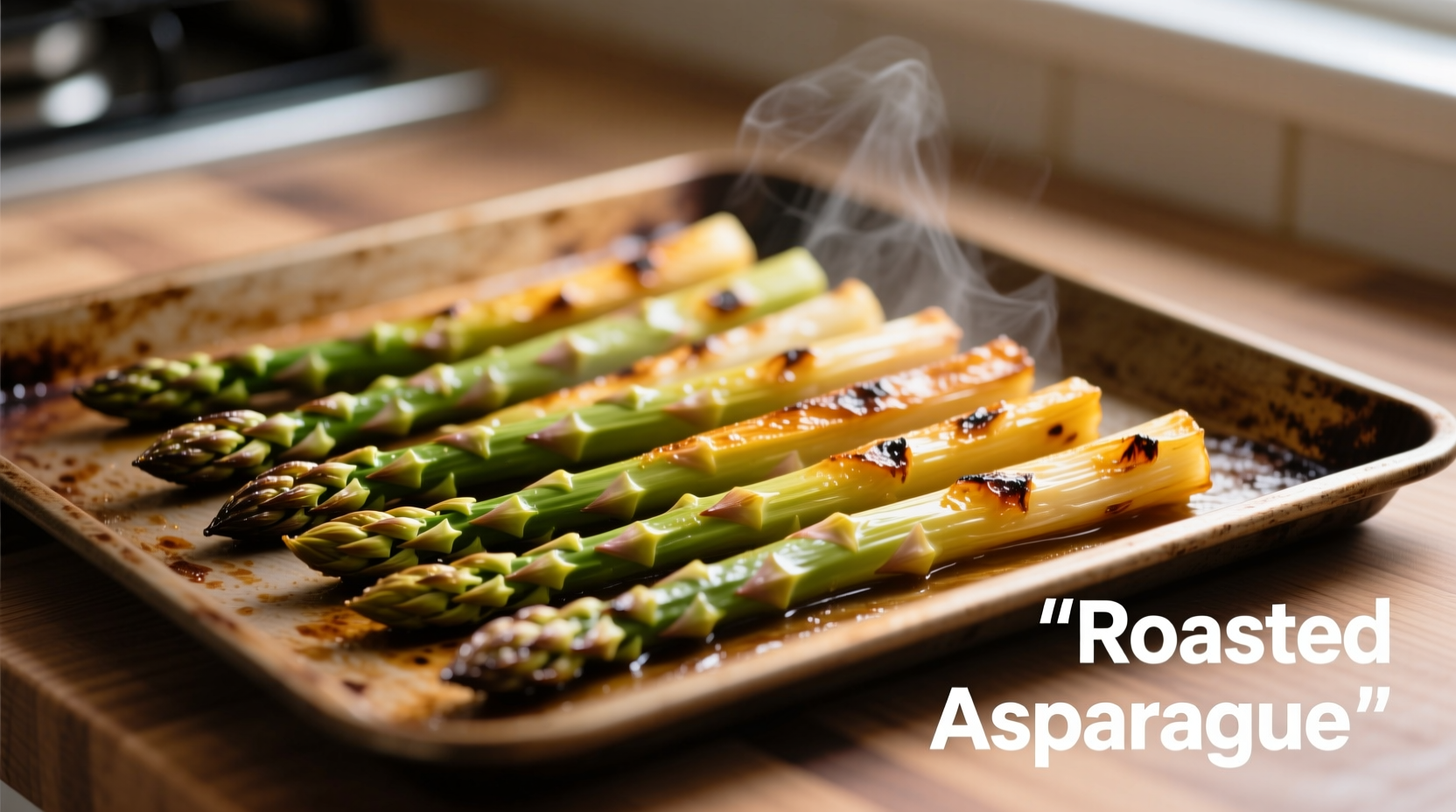 Perfectly roasted frozen asparagus on baking sheet