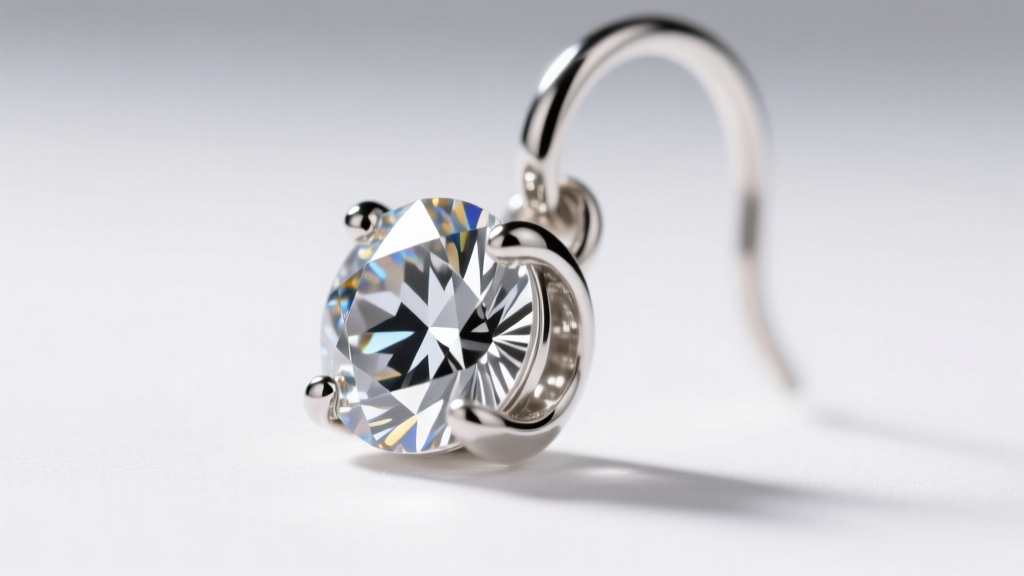 Macro shot of a prong-set glass rhinestone on a sterling silver dangle earring, showing secure metal claws and foil backing.