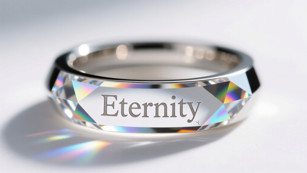 Macro shot of a laser inscription on a lab-grown diamond earring girdle, showing crisp text against the faceted crystal edge.