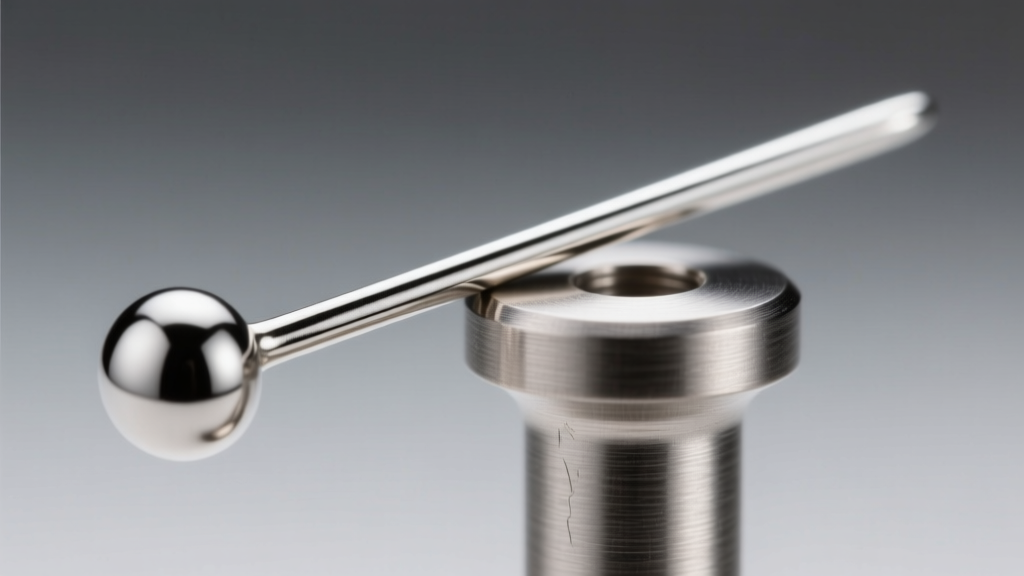 Macro photography of a bent threadless jewelry pin sliding into a smooth titanium post under bright studio lighting