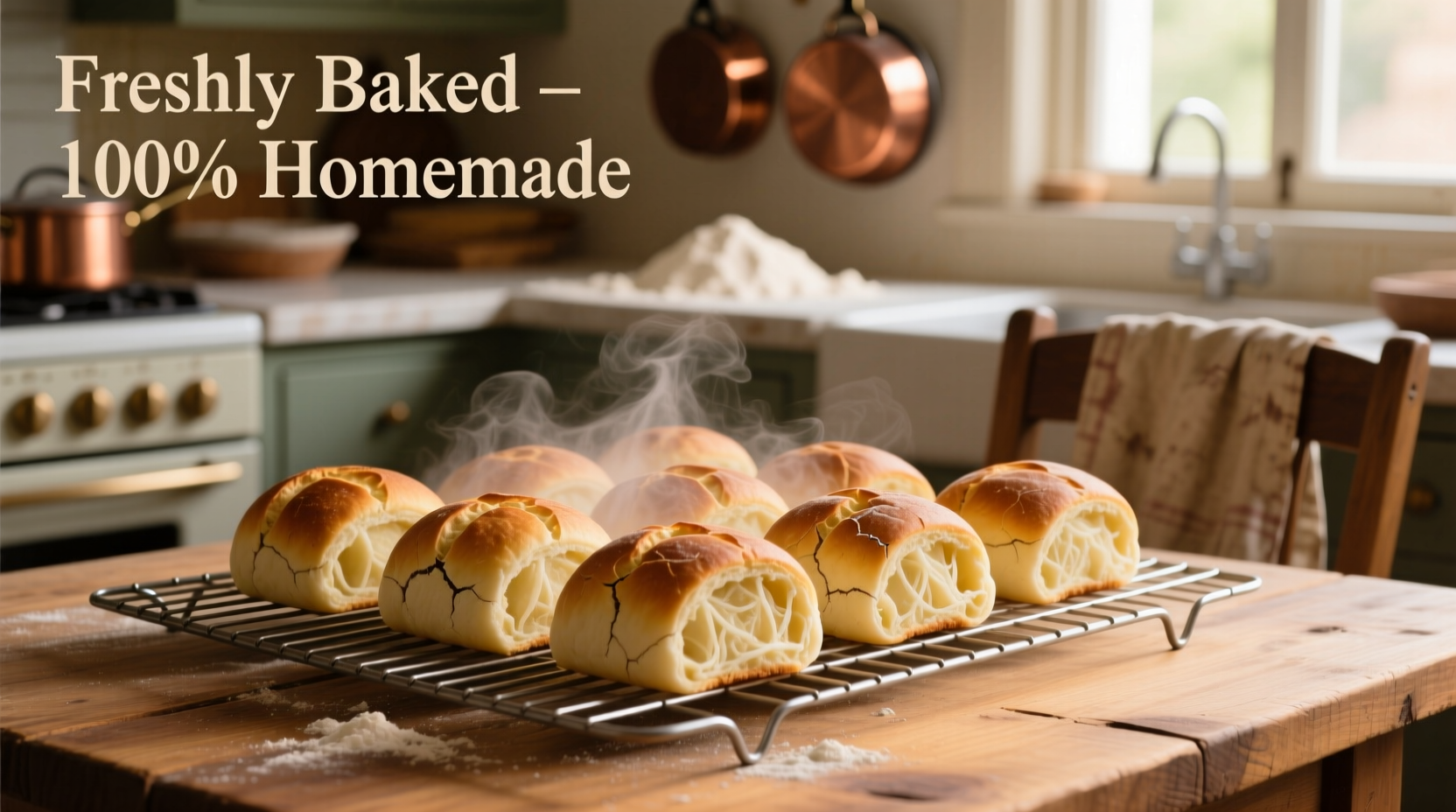 Homemade potato rolls cooling on wire rack