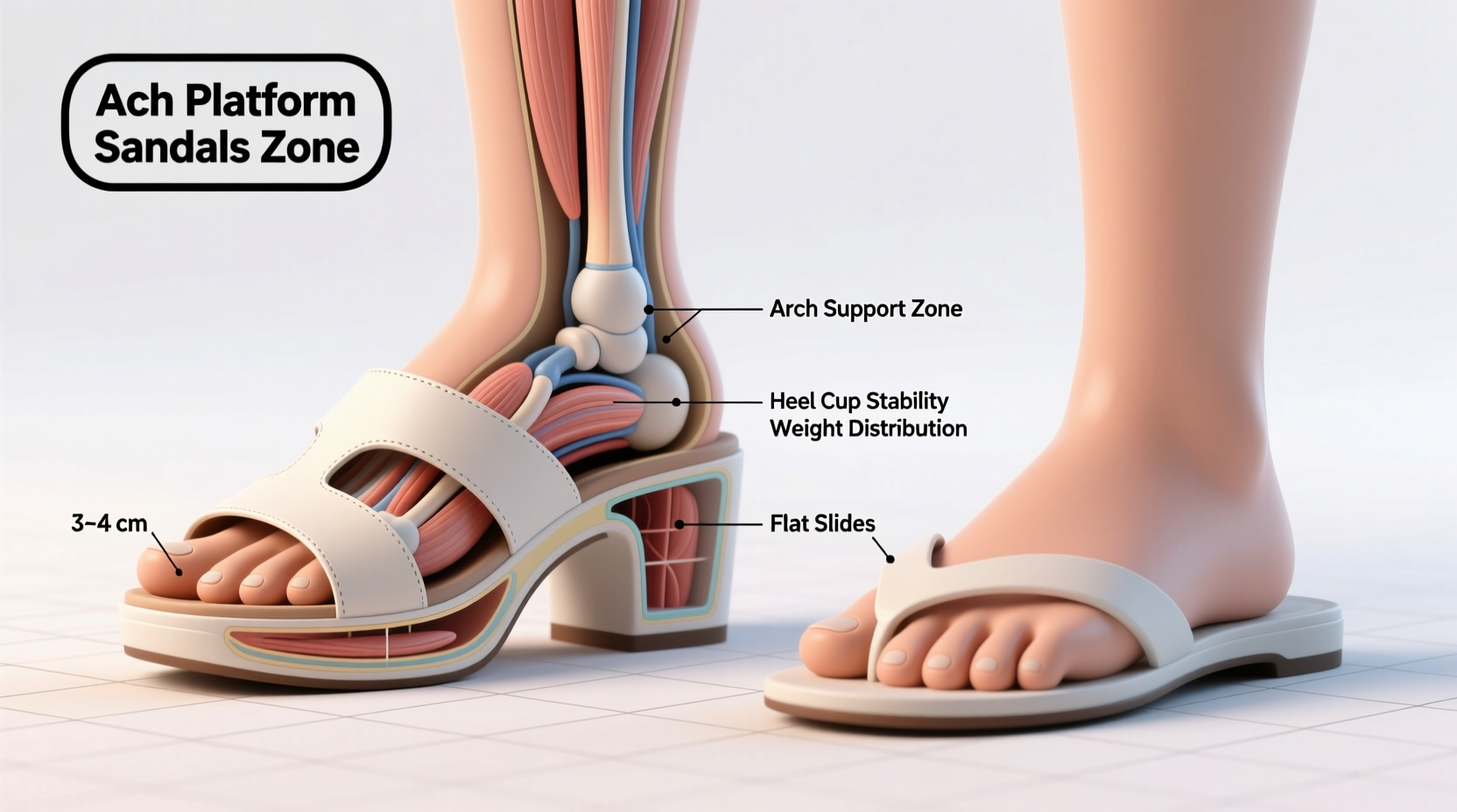 platform sandals vs flat slides which gives better arch support for walking all day