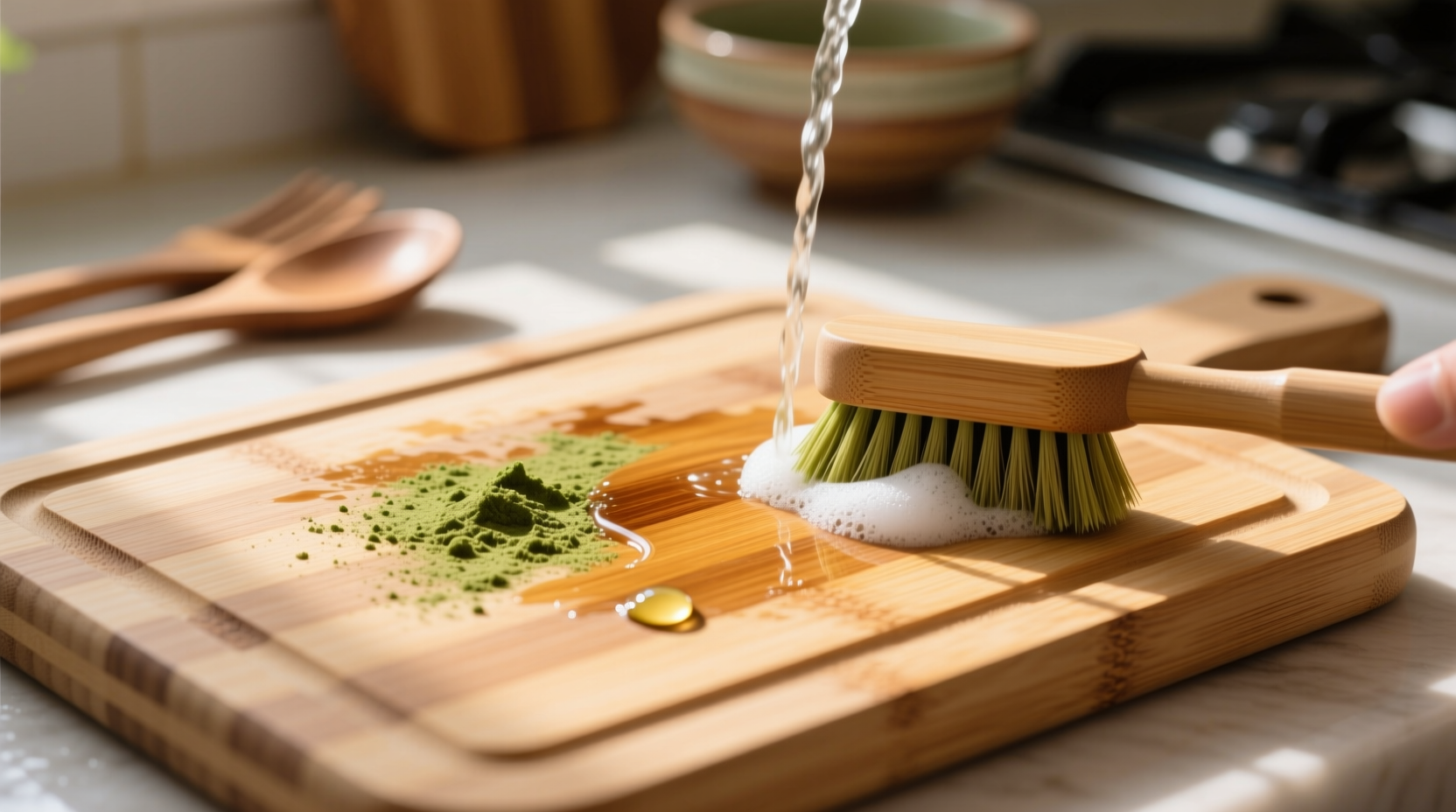 how to remove dried matcha stains from bamboo cutting boards