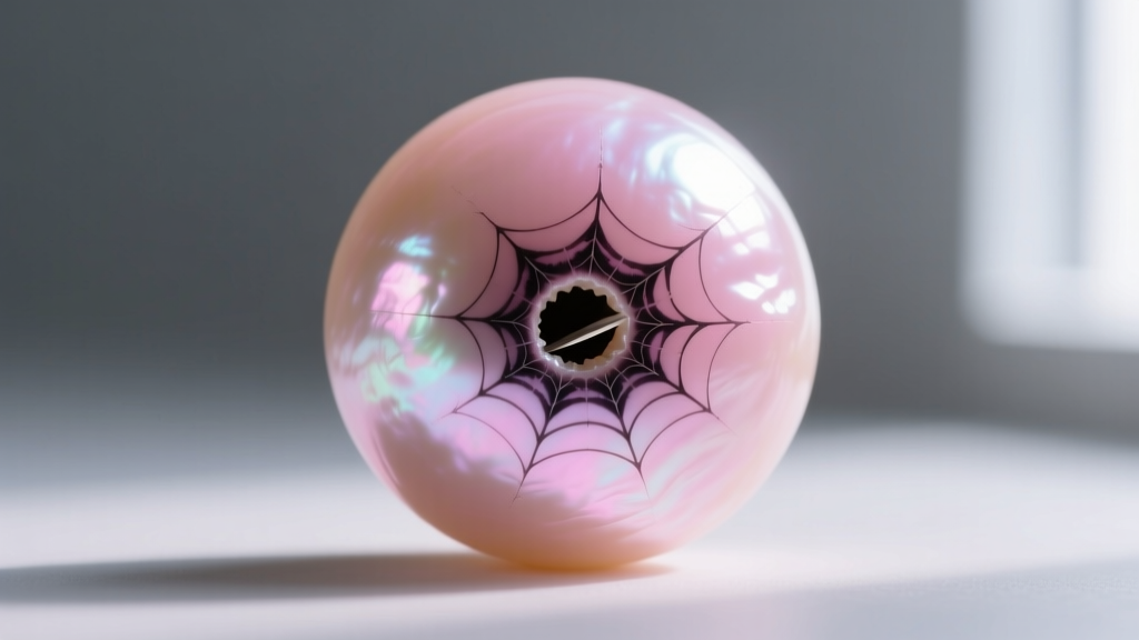 Macro photography of a dyed freshwater pink pearl showing dark dye concentration around the drill hole under gemological light