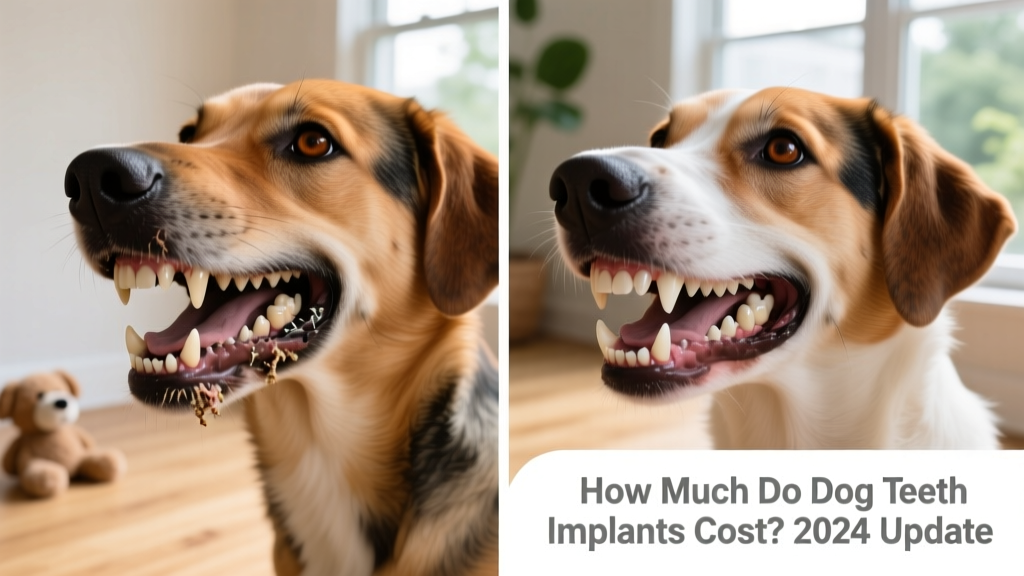 Side-by-side comparison of a dog's jaw before and after dental implant placement