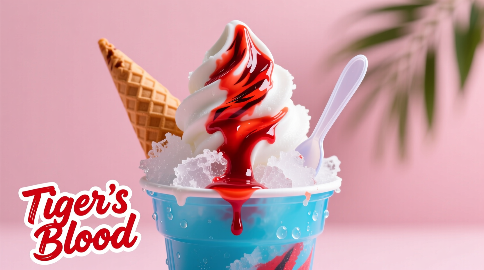 Colorful snow cone with vibrant red tiger's blood flavor