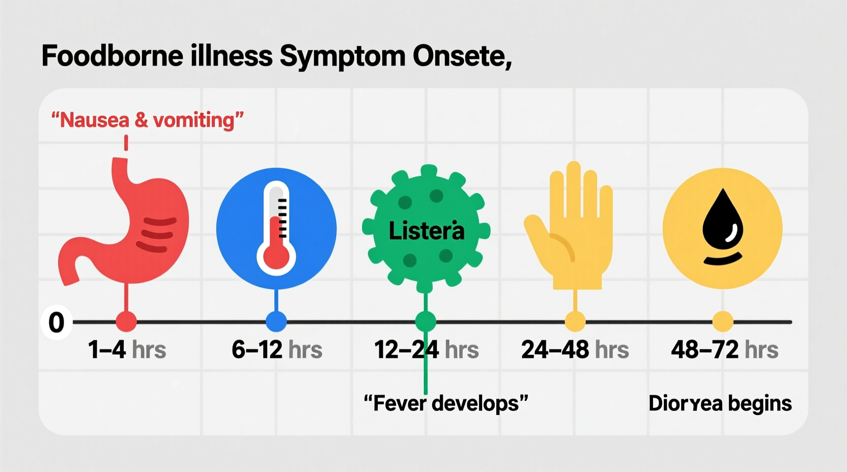 Food safety timeline showing symptom onset periods