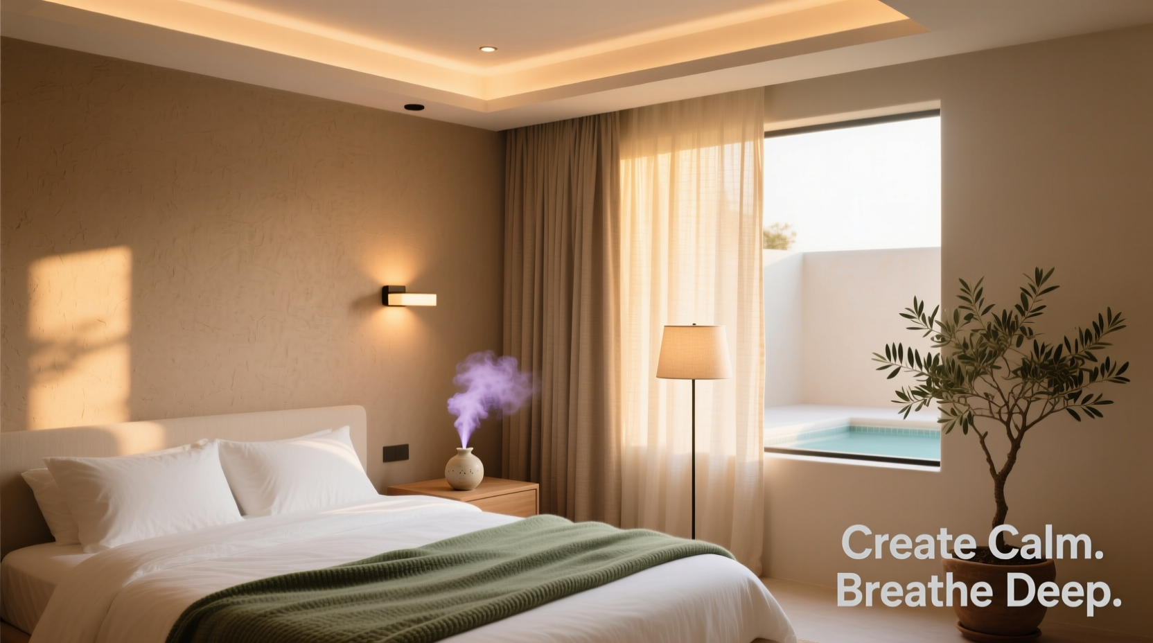 how to create a calming bedroom space using lighting and scent pairing