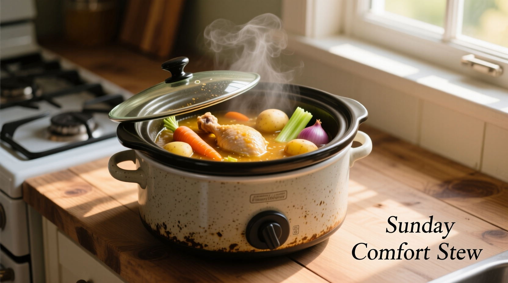 Slow cooker with chicken and vegetables