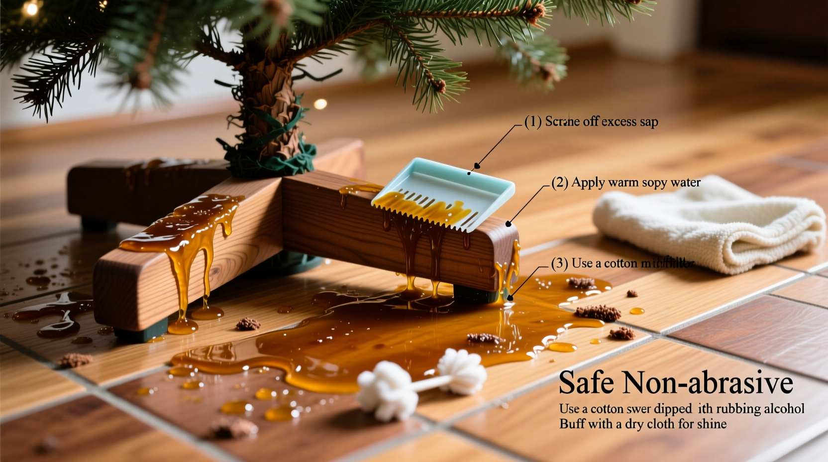 how to clean pine sap off christmas tree stands and floors