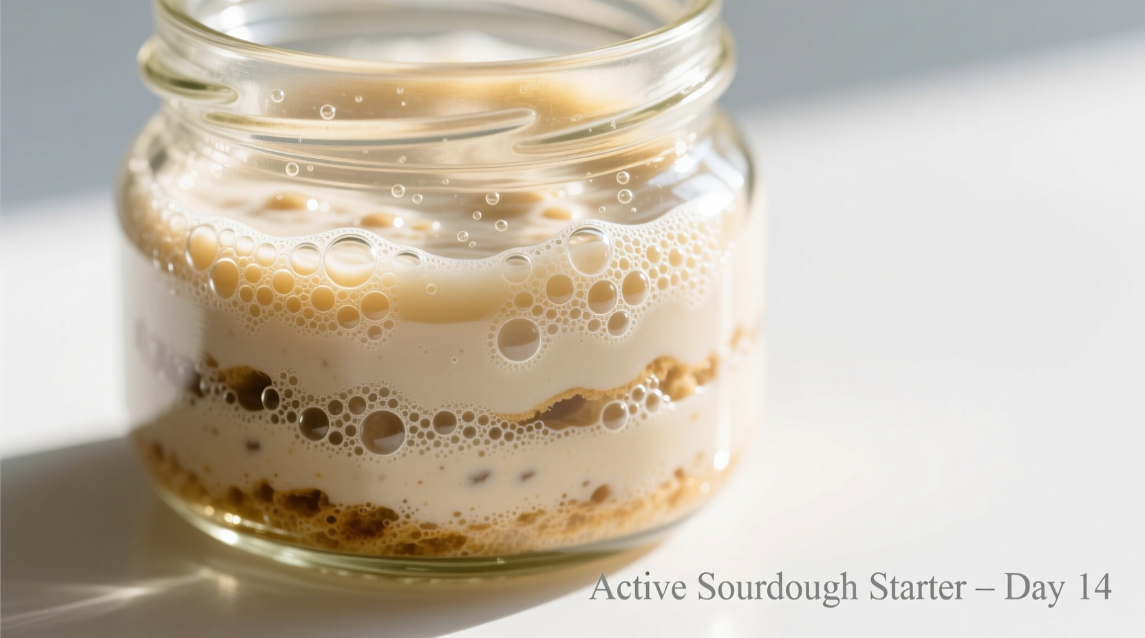 Potato sourdough starter bubbling in glass jar