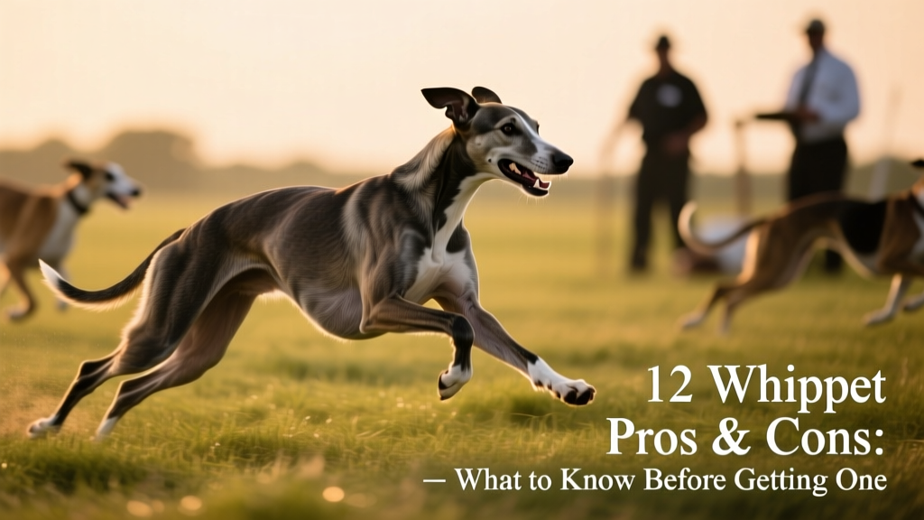 A Whippet mid-stride during a lure coursing event, muscles defined and ears back