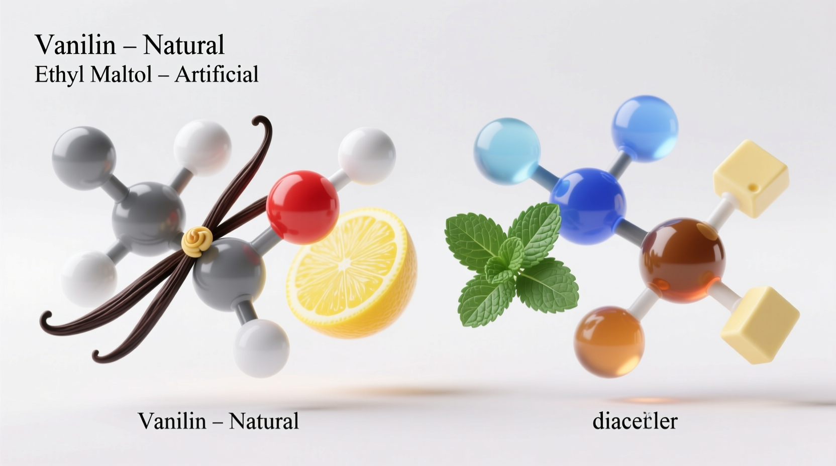Chemical structures of natural and artificial flavor molecules