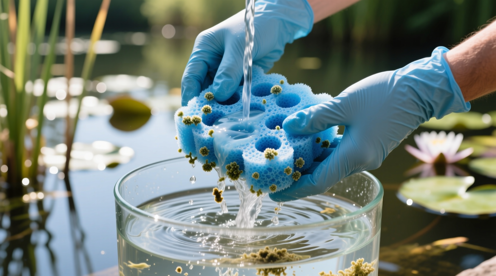 eco friendly cleaning rinse filters with pond water