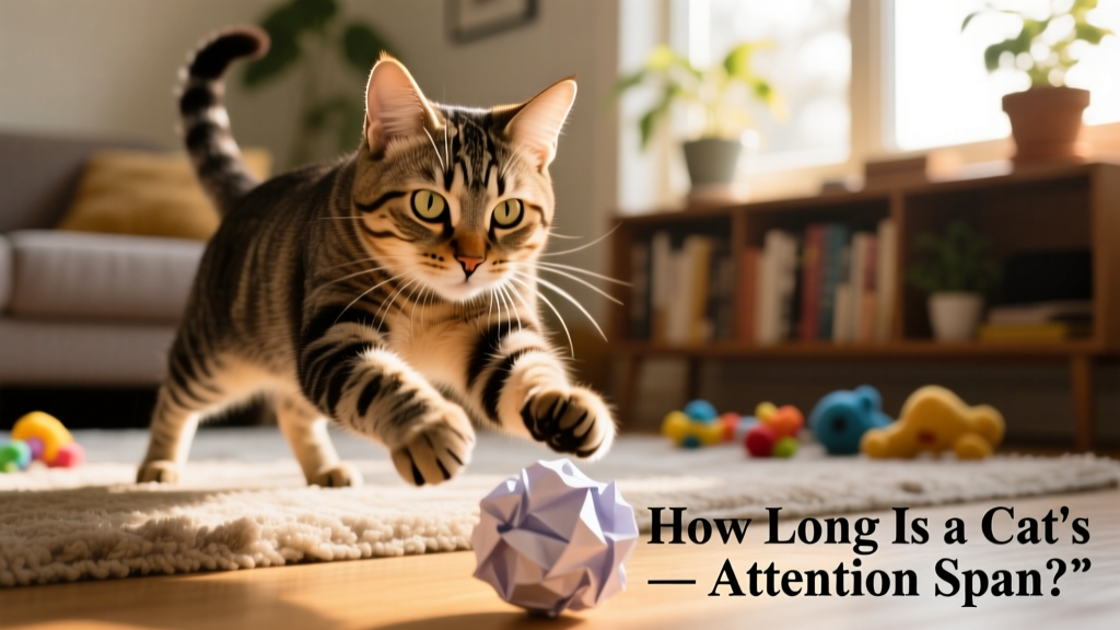 A cat mid-pounce during play, eyes locked on a toy