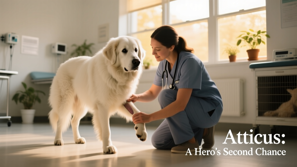 Atticus receiving gentle care from a veterinarian before surgery