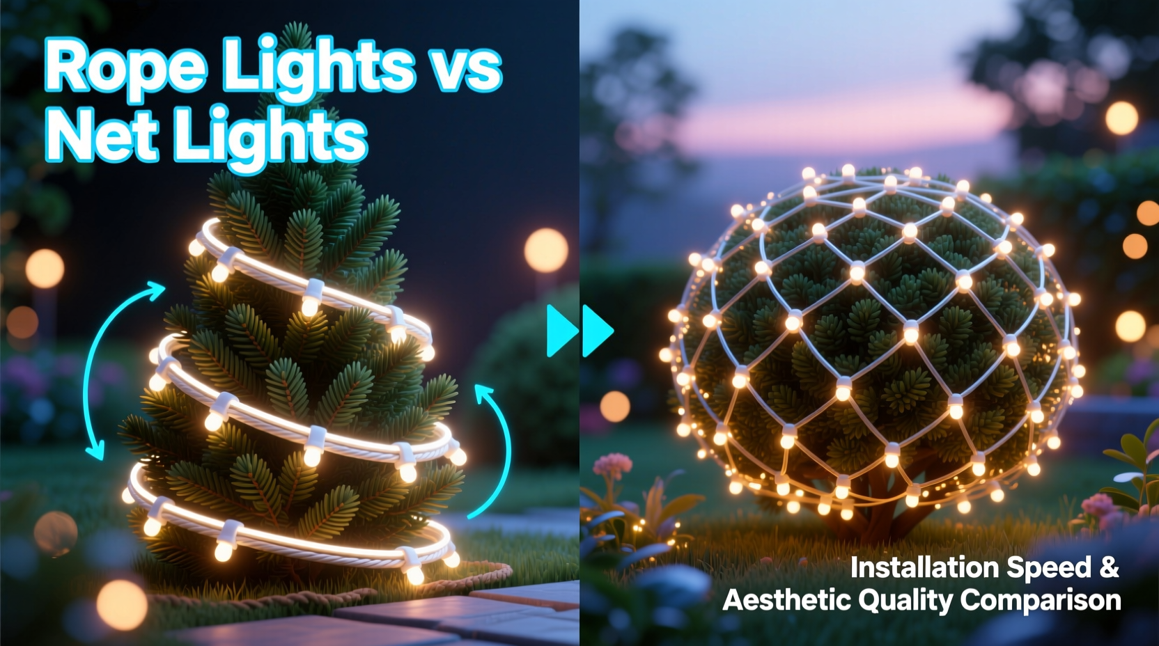 rope lights vs net lights for shrub decoration which installs faster and looks better
