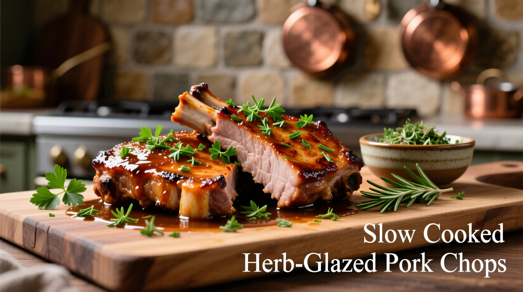 Slow cooker pork chops with herb garnish