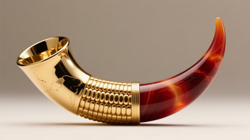 Detailed view of an 18k gold cornicello beside a carnelian horn, showing differences in metallic luster and deep red color tones