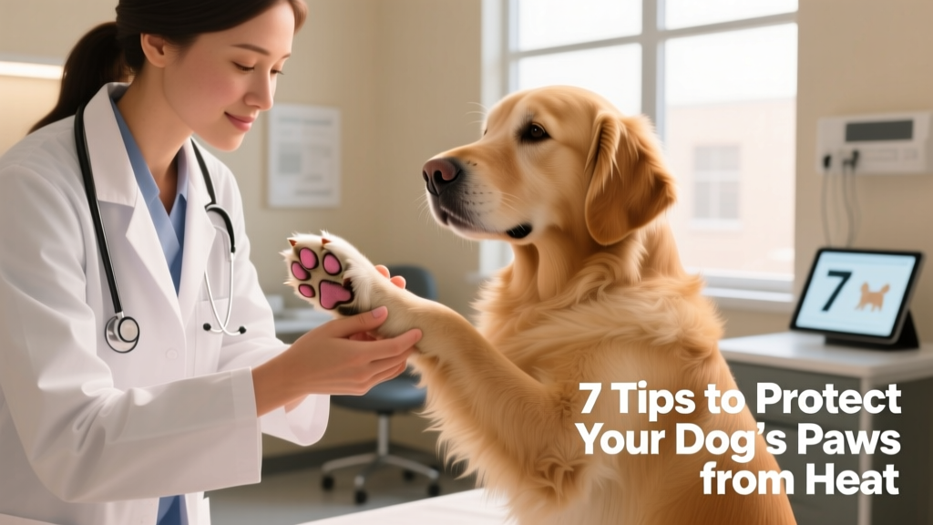 Veterinarian gently examining a dog's paw pads during a routine checkup