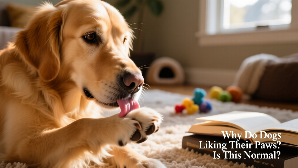 Close-up of a dog gently licking its front paw