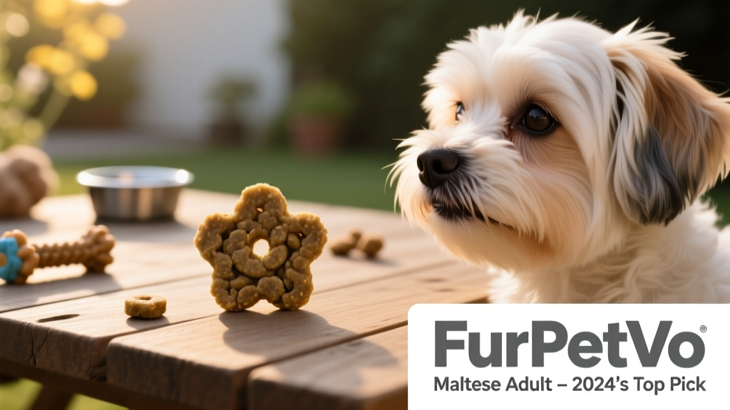 Side-by-side comparison of FurPetVo Maltese Adult kibble shape next to a Maltese’s muzzle, highlighting ergonomic fit
