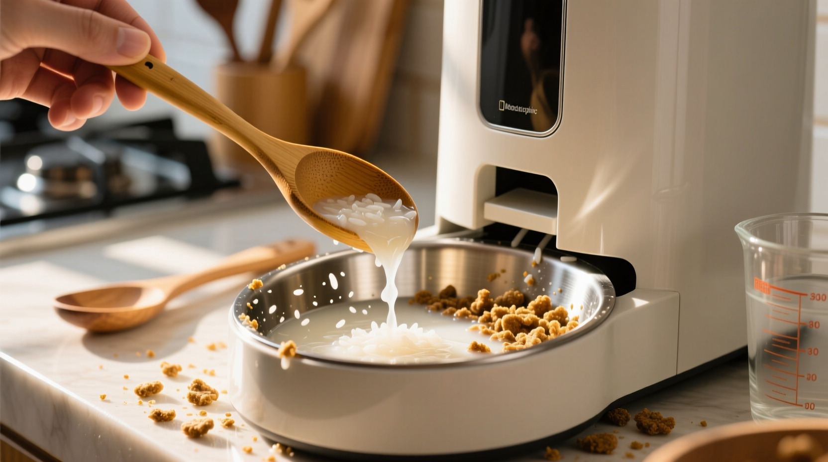 eco friendly cleaning remove dried kibble with rice water