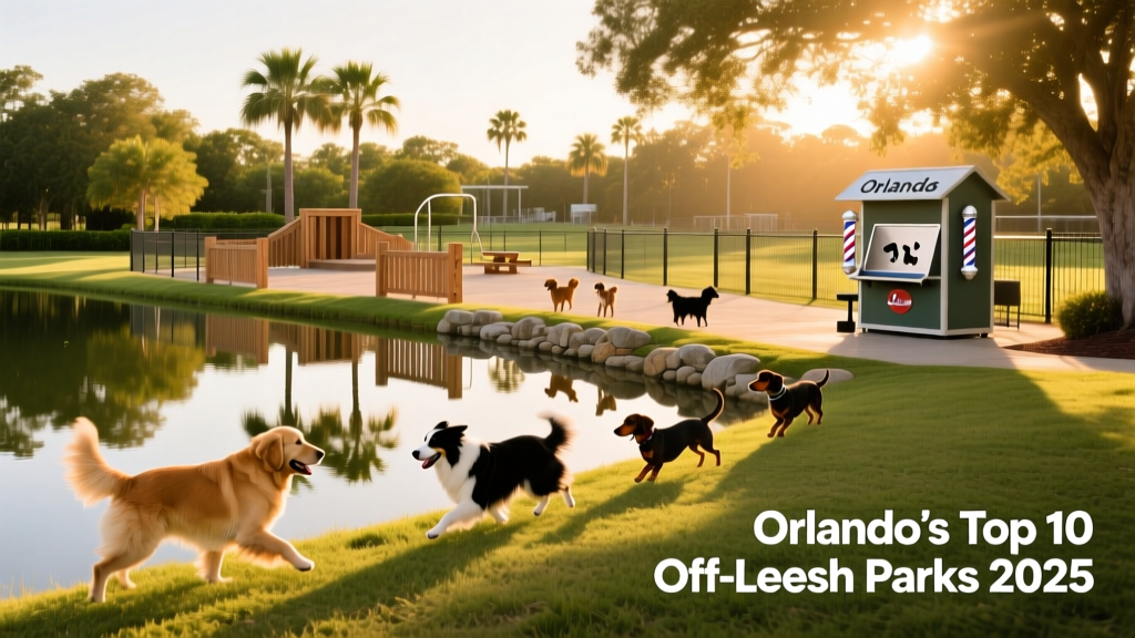 Barber Dog Park with lake view, fenced play areas, and dogs running near the water