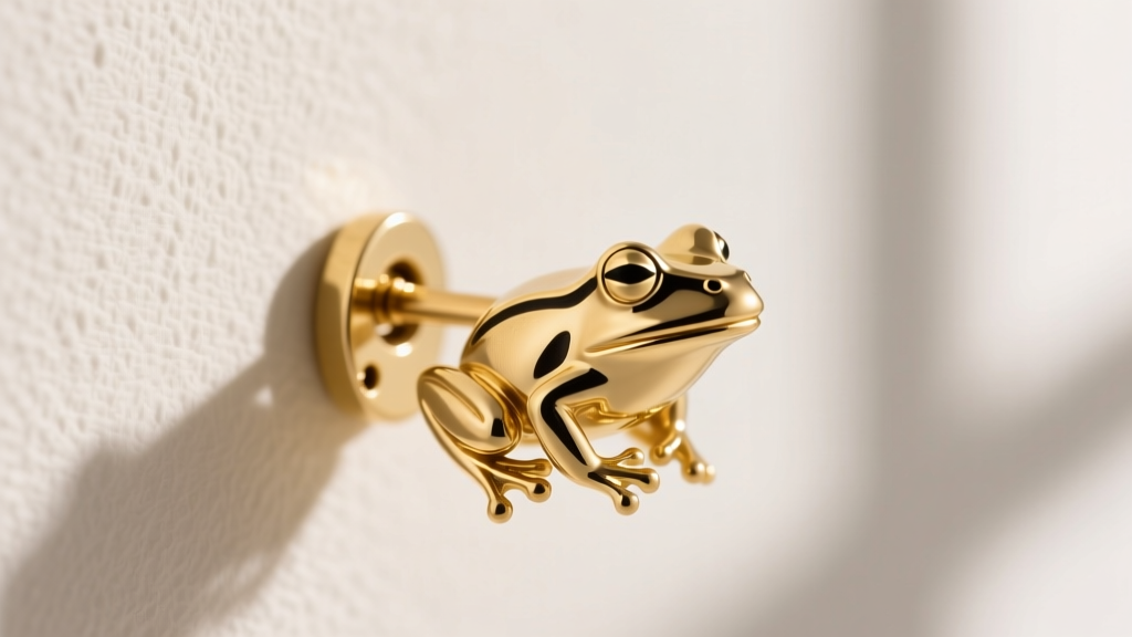Side profile of an 18-gauge solid gold frog earring post with a secure screw-back clutch, showing the thick wire gauge.