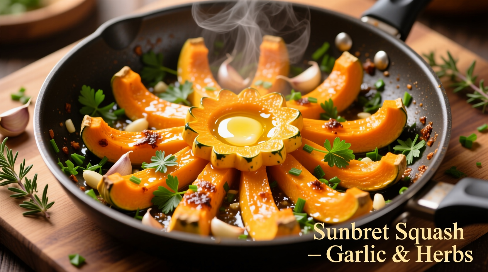 Golden sunburst squash sautéed with garlic and fresh herbs