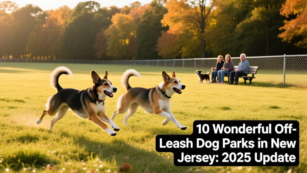 Two dogs running side-by-side across a wide, sun-dappled grassy field at Wolf Hill Dog Park, with wooded perimeter and visible fencing