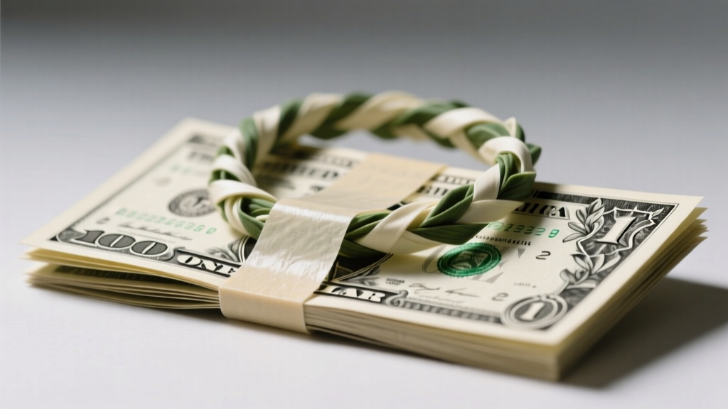 Close-up of acid-free tape on a folded dollar bill for a money lei, showing clean edges and no adhesive residue