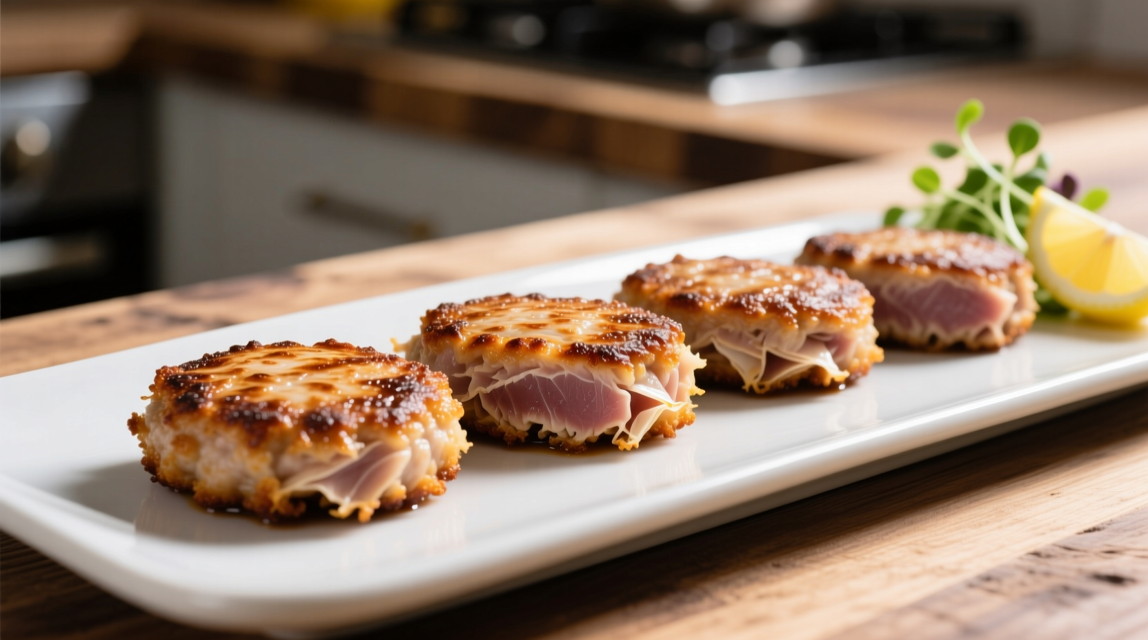 Perfectly cooked tuna patties with golden crust