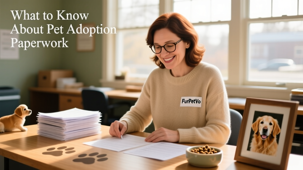 Volunteer at FurPetVo reviewing adoption applications with a smile