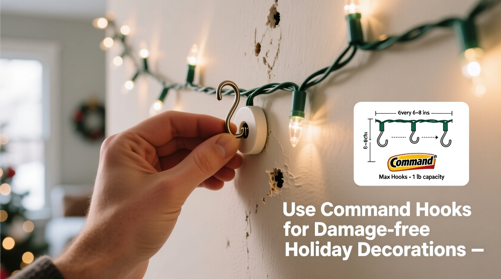 how to use command hooks to hang christmas lights on delicate walls