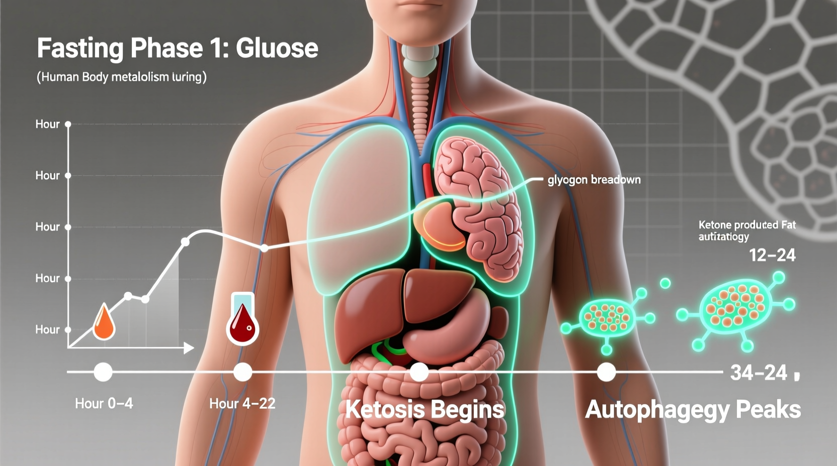 Human body metabolism during fasting timeline
