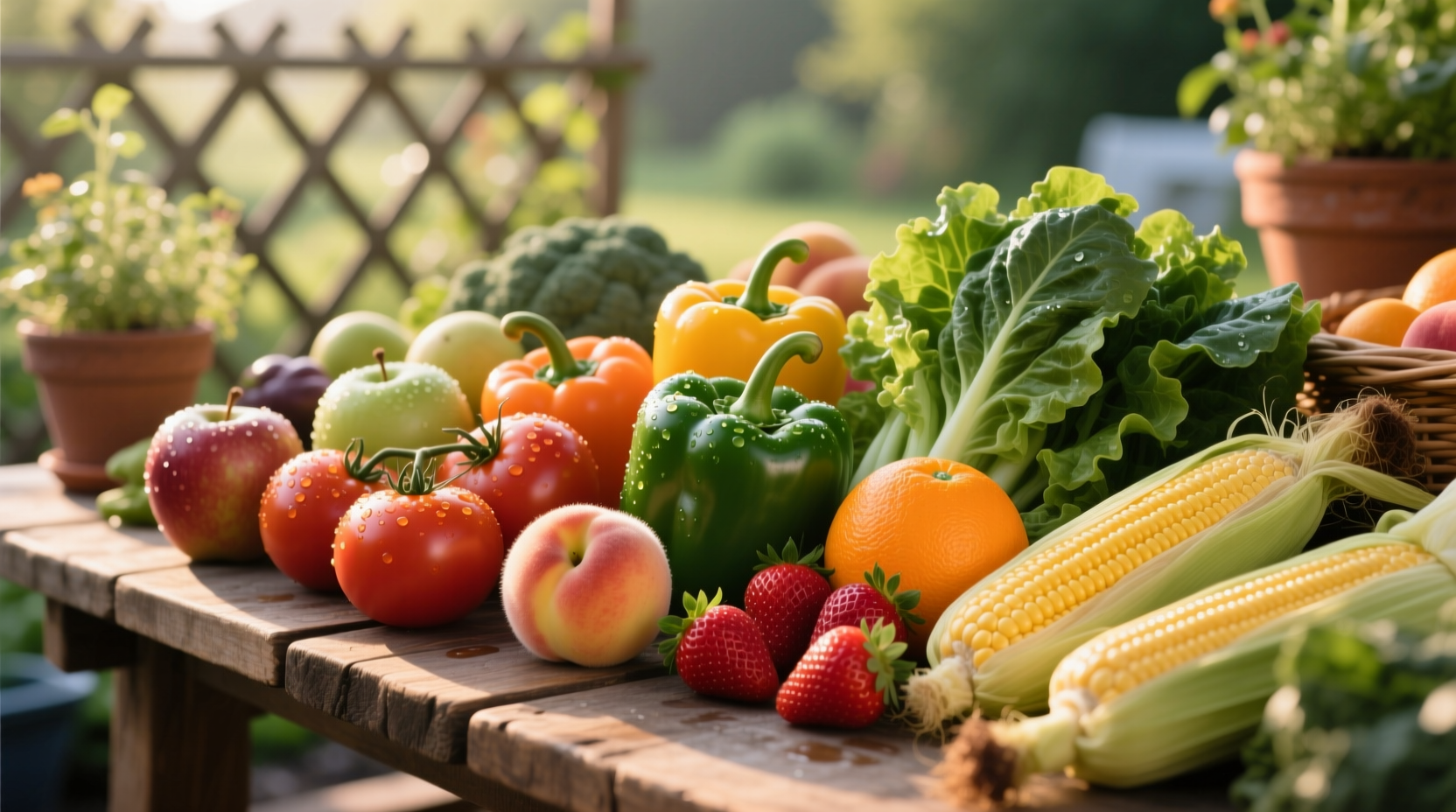 Colorful assortment of fresh vegetables and fruits arranged naturally