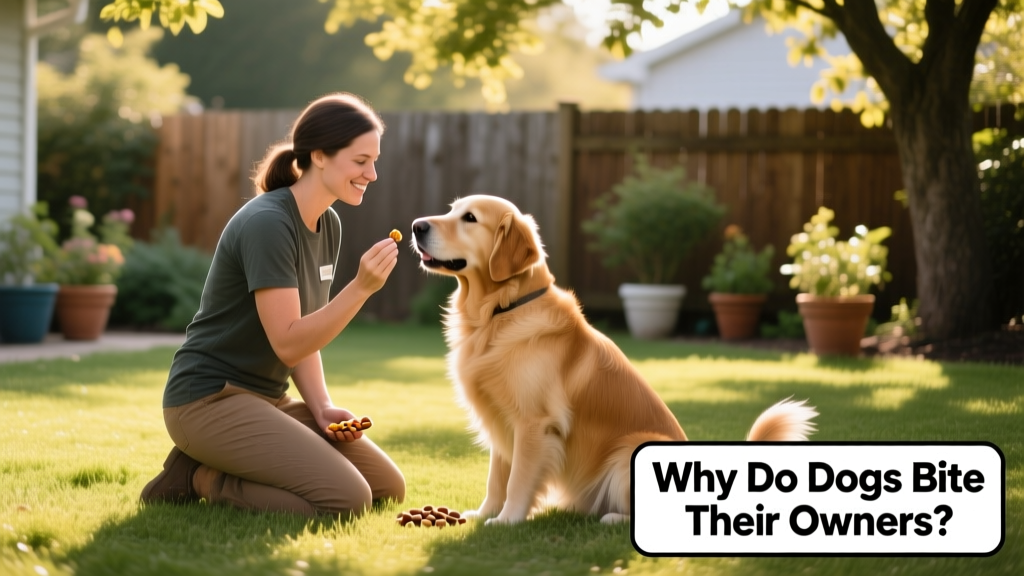 A trainer and owner practicing gentle, reward-based exercises with a relaxed dog in a quiet backyard setting