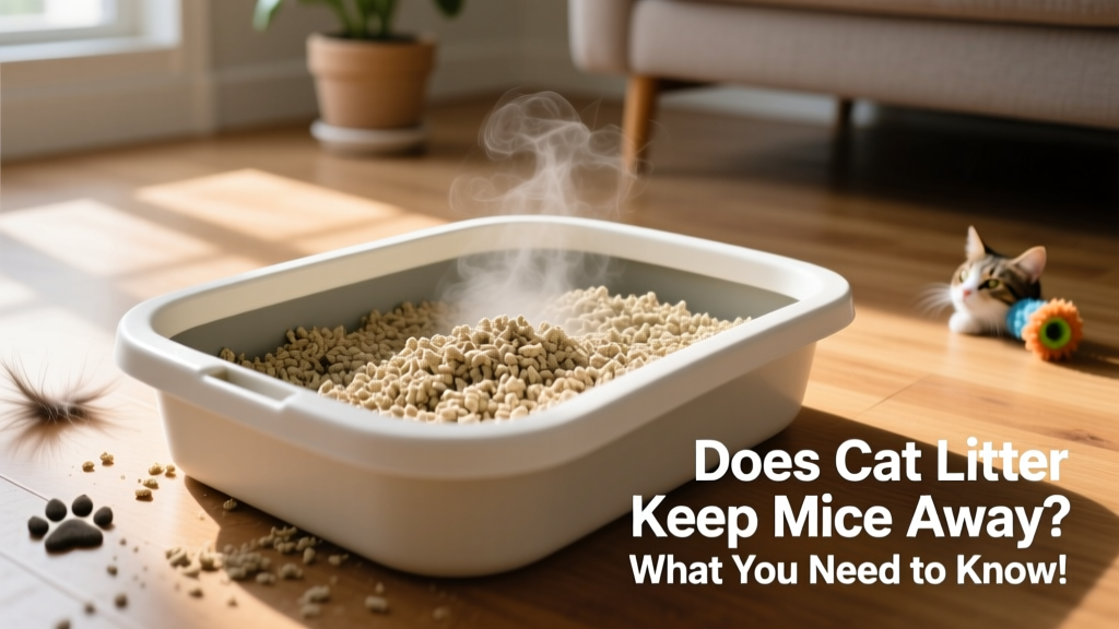 Close-up of used clumping cat litter in a litter box, showing visible moisture and odor absorption