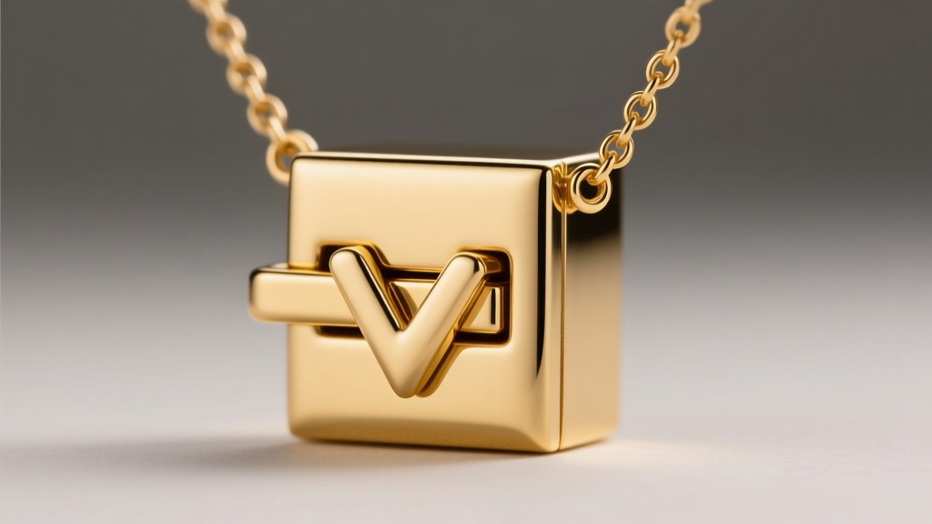 Macro shot of an 18k gold box clasp necklace, showing the V-tongue sliding into the square receiver under warm studio lighting.