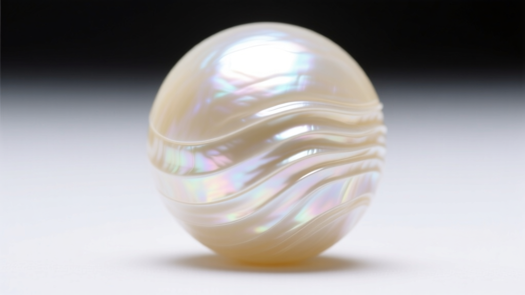 Macro photography showing the porous surface of a single cream-colored freshwater pearl, highlighting delicate nacre layers.