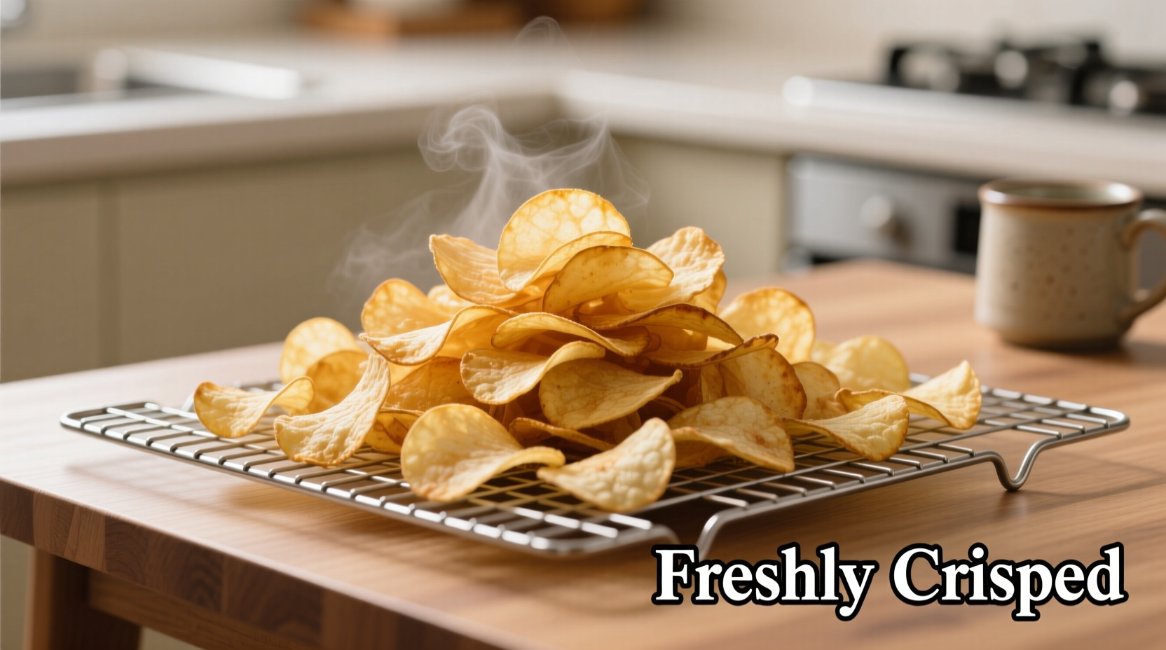 Homemade potato chips on wire cooling rack
