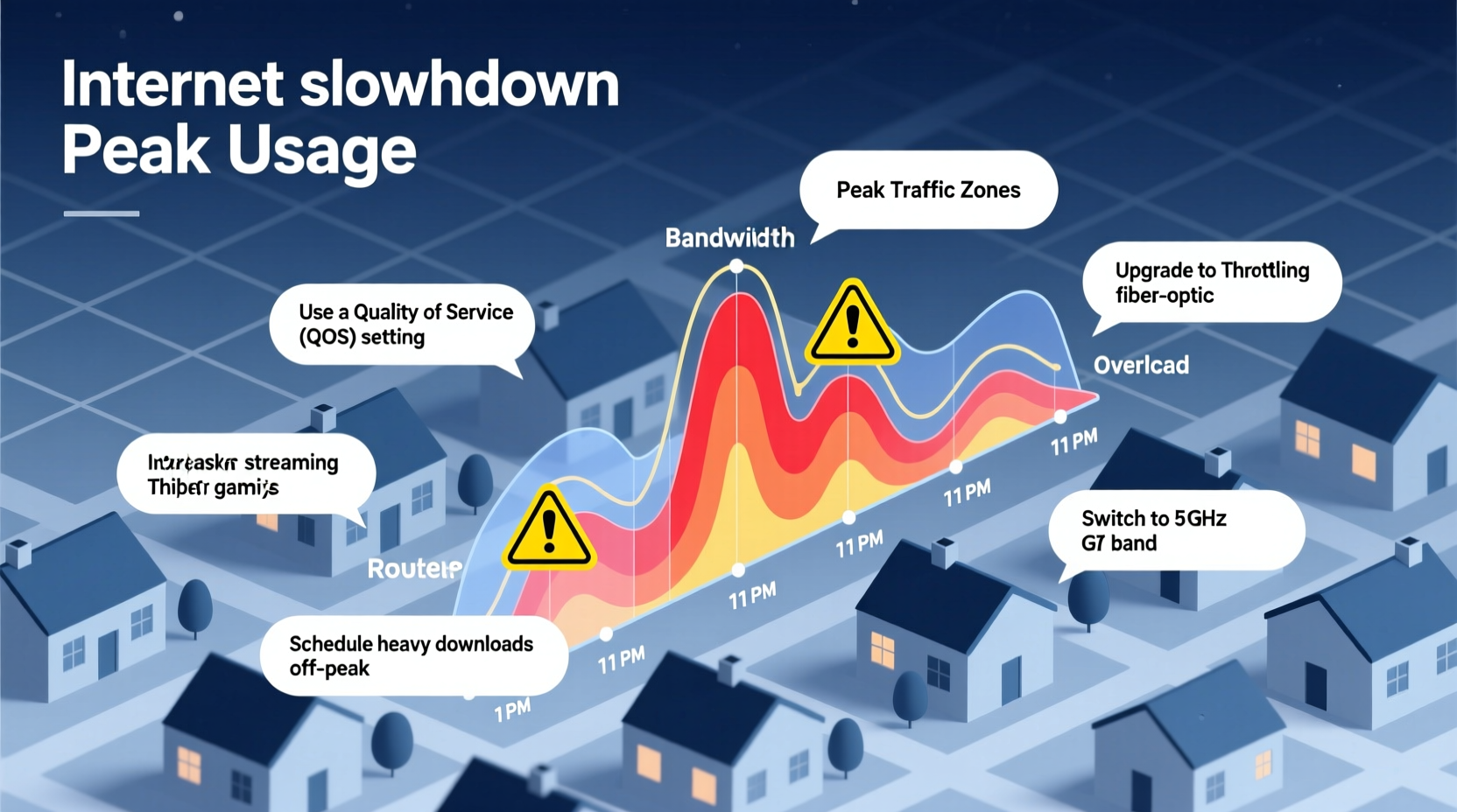 why does my internet slow down at night and how to fix peak usage drops