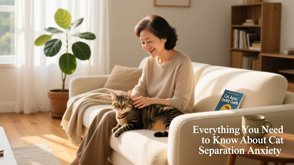 Friendly person gently petting a relaxed cat on a sofa in a sunlit living room