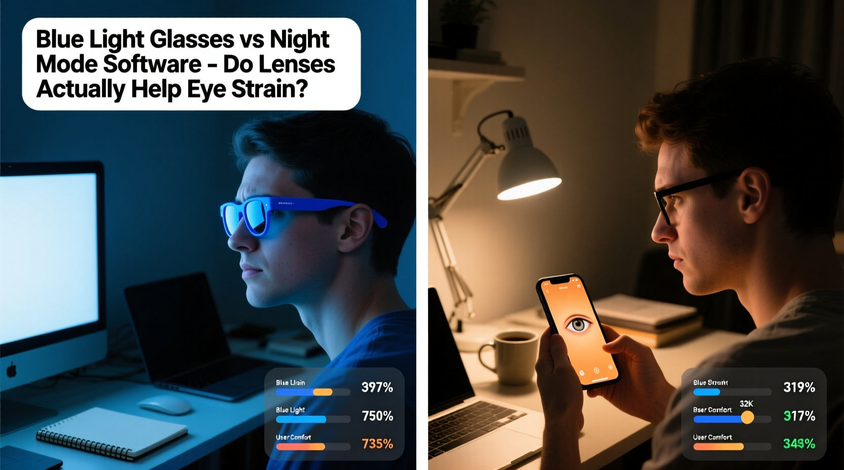 blue light glasses vs night mode software do the lenses actually help eye strain