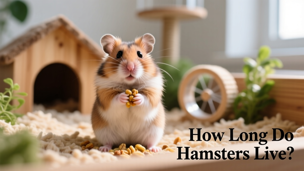 A curious Syrian hamster sitting upright with full cheek pouches, on clean bedding in a well-enriched habitat
