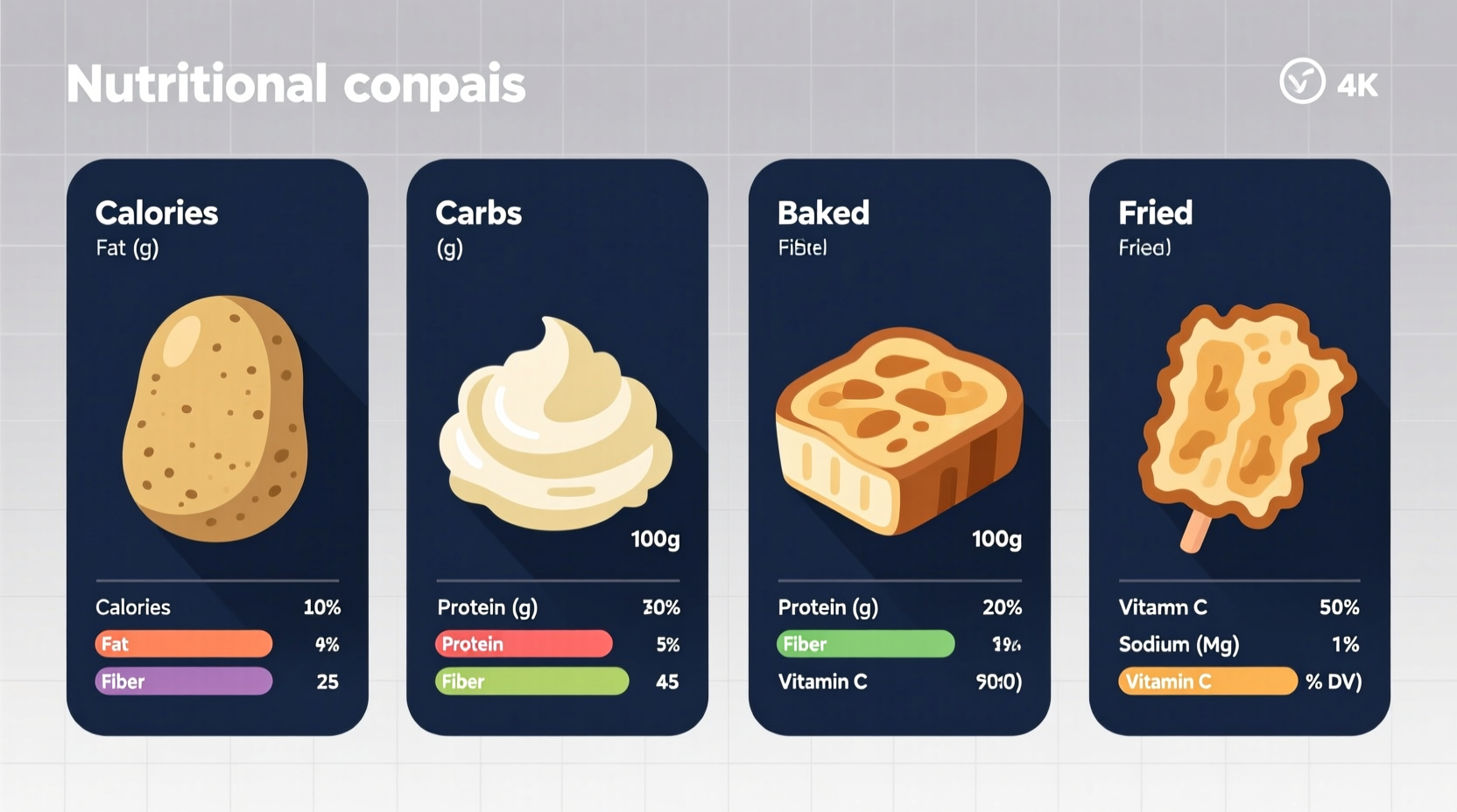 Nutrition facts of different potato preparations