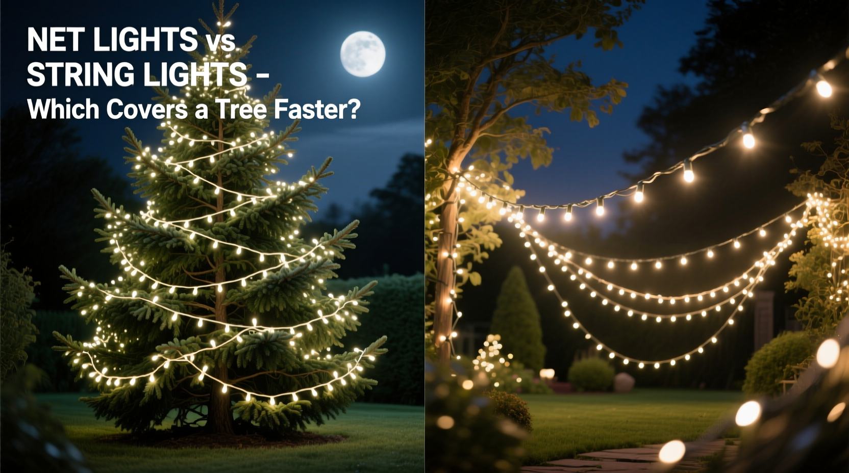 net lights vs string lights which covers a tree faster